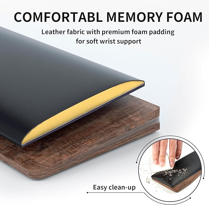 COLORCORAL Wrist Rest for Computer Keyboard Ergonomic Wrist Support with Memory Foam Walnut Wooden Wrist Pad with Anti-Slip Rubber Base for Typing Pain Relief Comfort for Office, Gaming