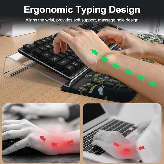 HAOCOO Acrylic Tilted Keyboard Riser, Wrist Rest for Computer 3-Level Height Adjustment, Hand Rest for Easy Ergonomic Typing, Keyboard Wrist Pad Work from Home