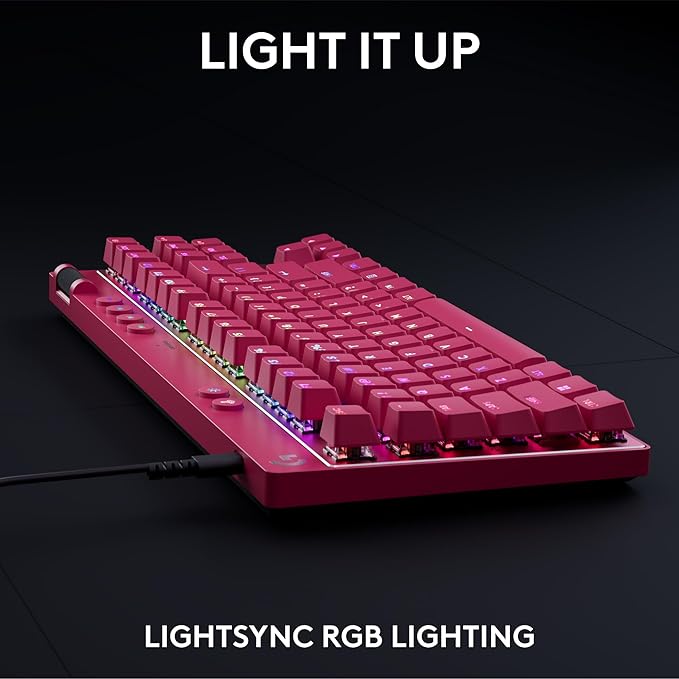 Logitech G PRO X TKL Rapid (Tenkeyless) Wired Gaming Keyboard: Magnetic Analog Switches with Rapid Trigger, Lightsync RGB, Detachable USB-C Cable, Volume Roller & Media Buttons - Magenta