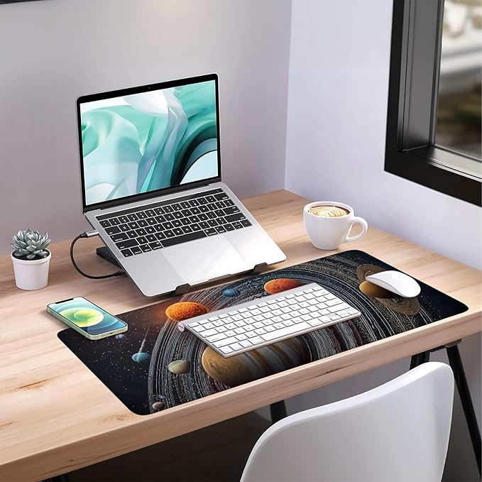 Planet Extended Gaming Mouse Pad 35.4x15.7Inch Large Desk Mat Anti-Slip Rubber Base & Durable Stitched Edges for Gamers Smooth Mouse Writing Surface for Desk Office/Home