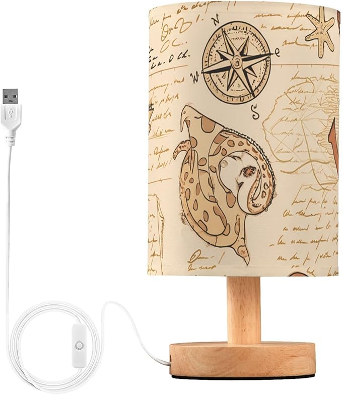 Retro Nautical LED Table Lamp, Bedside Lamp with Linen Lampshade, Flicker-Free Eye Care USB Plug in Nightstand Lamp, for Bedroom and Office