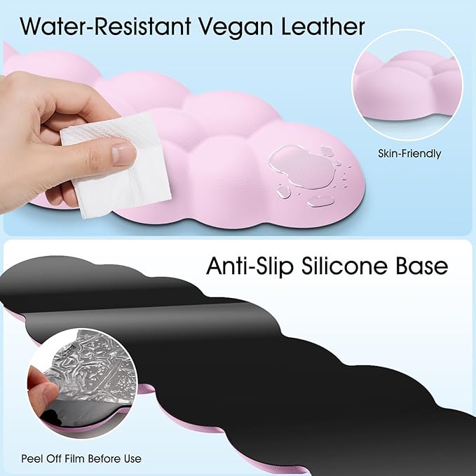 Cloud Wrist Rest Keyboard Cushion, 4-in-1 Ergonomic Cloud Keyboard Wrist Rest and Mouse Pad Set with Memory Foam Arm Support for Palm, Cute Desk Accessory for PC Gaming Setup, Pink