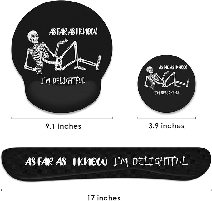 Britimes Skull Skeleton Black Ergonomic Mouse Pad Set with Wrist Rest Non-Slip Rubber Base Wrist Cushion Support and Coasters Mousepad with Wrist Support for Computer Keyboard and Desk