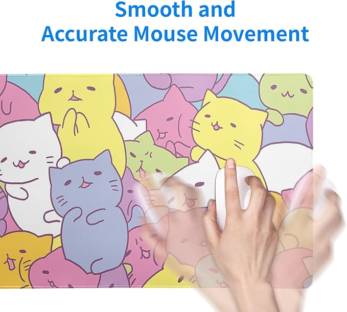 Kawaii Cats Gaming Mouse Pad, Extended Large Mouse Mat Desk Pad, Big Computer Keyboard Desk Pad, Stitched Edges Mousepad, 3mm Thick Long Non-Slip Rubber Base Mice Pad, 31.5 X 11.8 Inch1