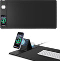 Mouse Pad with Magnetic Wireless Charging & Adjustable Phone Stand, 31.5"x15.8" Extended Desk Mat, Waterproof Ultra-Smooth Keyboard Pad, Non-Slip Base, Black