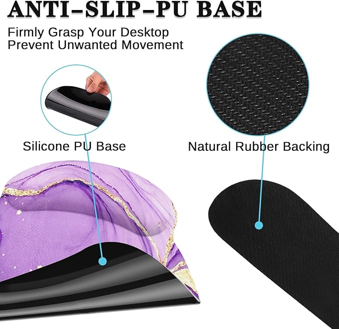 Arttown Purple Gold Marble Desk Mat Abstract Marble Mouse Pad Set 4 in 1 Ergonomic Design Large Mousepad + Keyboard Wrist Rest + Mouse Wrist Rest + Coaster Suitable for Home Office Study Game