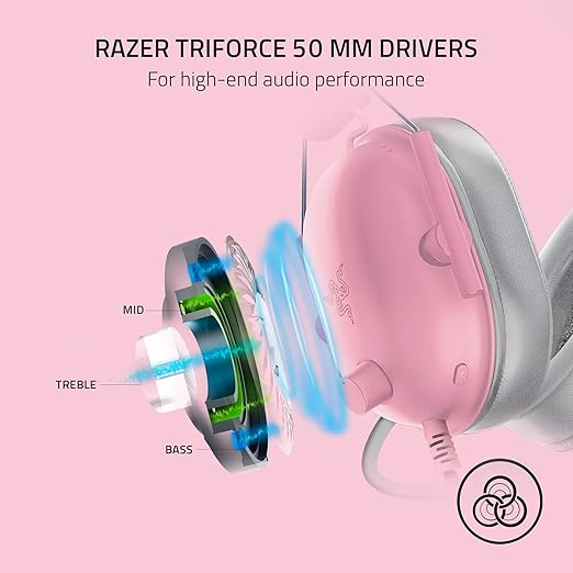 Razer BlackShark V2 X Gaming Headset: 7.1 Surround Sound - 50mm Drivers - Memory Foam Cushions - for PC, PS4, PS5, Switch - 3.5mm Audio Jack - Quartz Pink
