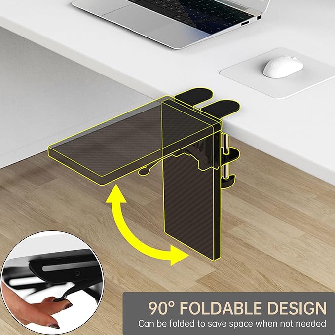 OUGIC Ergonomics Desk Extender Tray, 11.8"x5.9" Punch-Free Clamp on, Foldable Keyboard Drawer Tray, Table Mount Arm Wrist Rest Shelf, Computer Elbow Arm Support