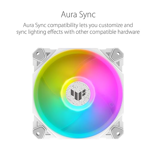 ASUS TUF Gaming TF120 ARGB White Edition Chassis Fan 3-Pin Customizable LEDs Blade, Advanced Fluid Dynamic Bearing