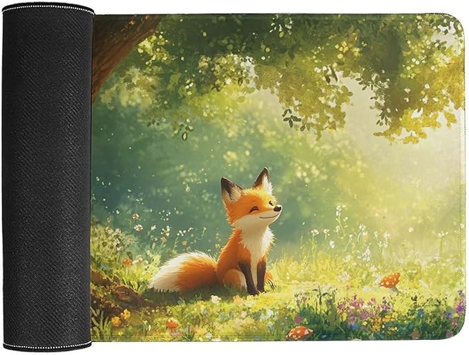 Cute Fox Mouse Pad, Large Extended Desk Mat 30x60cm (12"x24"), Forest Animal Gaming Mousepad with Non-Slip Rubber Base, Stitched Edges, Water-Resistant for Office Home