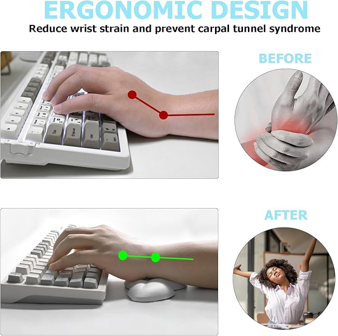 Ergonomic Keyboard Wrist Rest, Leaf Shape PU Leather Memory Foam Wrist Support for Computer Keyboard, Keyboard Pad and Cute Mouse Wrist Pad for Gaming,Office, Computer, Typing, White