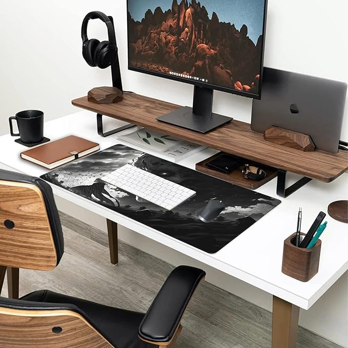 Desk Mat,Horror Anime Manga Large Gaming Mouse Pad for Desk XXL,Anime Scene Desk Pad,Extended Big Computer Keyboard Mouse Pad with Non-Slip Base and Stitched Edge 35.4"x15.7"