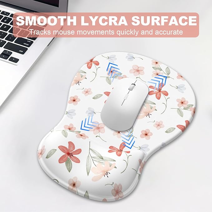 Ergonomic Mouse Pad with Wrist Rest and Keyboard Wrist Rest, Gel Mousepad and Wrist Rest for Computer Keyboard, Non-Slip PU Base, Mouse Pad with Wrist Support for Gaming, Orange Flowers