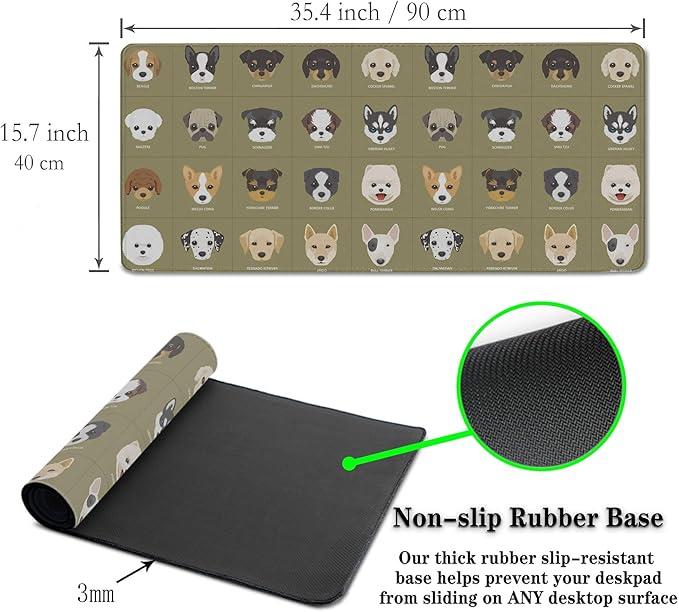 Gaming Mat Cartoon Puppy Dogs Cute Desk Mat, Large Desk Pads Keyboard Mouse Pad, Computer Desk Mat Non-Slip Rubber Base Waterproof with Stitched Edges, 35.4" X 15.7" for Work/Game/Office/Home