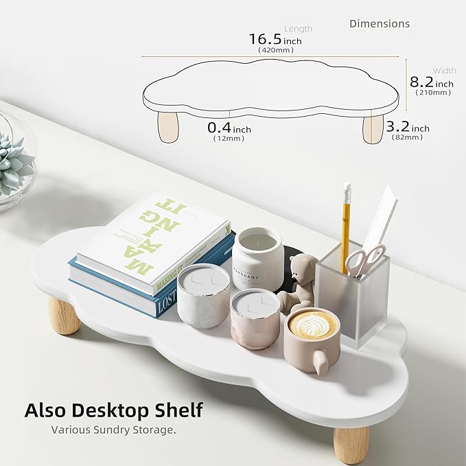Monitor Stand Riser,Cloud Shape Wood Computer Monitor Stand, 16.5IN Monitor Stand Riser, Multi-Purpose Desktop Organizer Riser for Computer,Laptop,Printer,TV,White