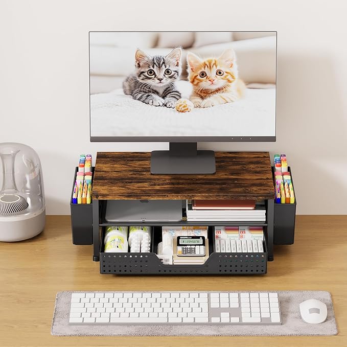 OPNICE Wood 2-Tier Monitor Stand Riser – Brown