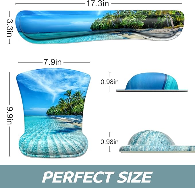 ITNRSIIET Mouse Pad Wrist Support Keyboard Wrist Rest Pad Ergonomic Mousepad Non-Slip Memory Foam Keyboard Pad Easy Typing Pain Relief Perfect for PC Laptop Gaming Office, Blue Sea Blue Sky