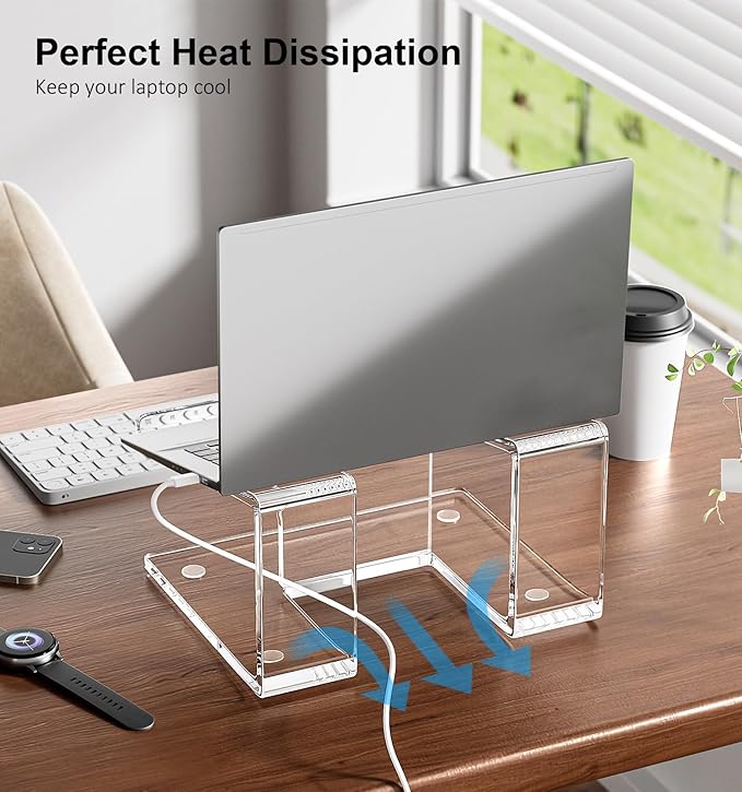Acrylic Laptop Stand for Desk, Laptop Riser for 10-15.6 Inch Laptops, Ergonomic Computer Stand Holder Compatible with Macbooks and Notebooks- Clear