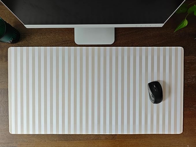 Beige Striped Desk Mat Cute Pastel XXL Large Gaming Mouse Pad Desk Pad Kawaii Aesthetic Home Office Decor Cozy Keyboard Laptop Computer Mat