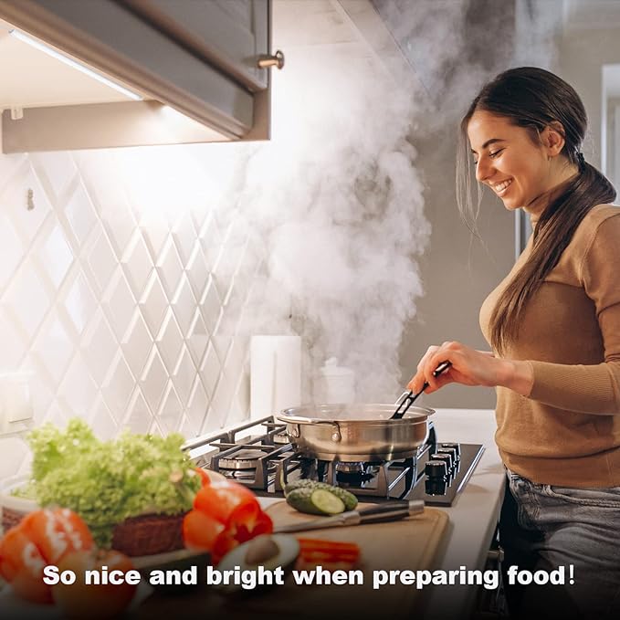 6PCS x 12 Inch Under Cabinet Lights Plug-in, Dimmable LED Under Cabinet Lighting, Cold White 6000K Under-Counter Light Fixtures with Memory Function, Under Counter LED Lights for Kitchen