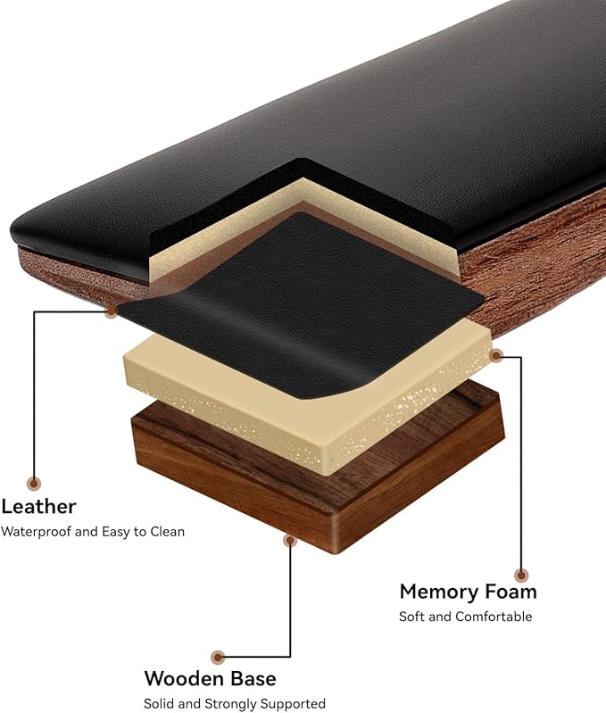 ASFSKY Keyboard Wrist Rest, Ergonomic Memory Foam Wrist Pad with PU Leather & Wooden Base, Non-Slip and Easy-to-Clean Design, Wrist Support for Mechanical Keyboard, Gaming & Office Use (Black)