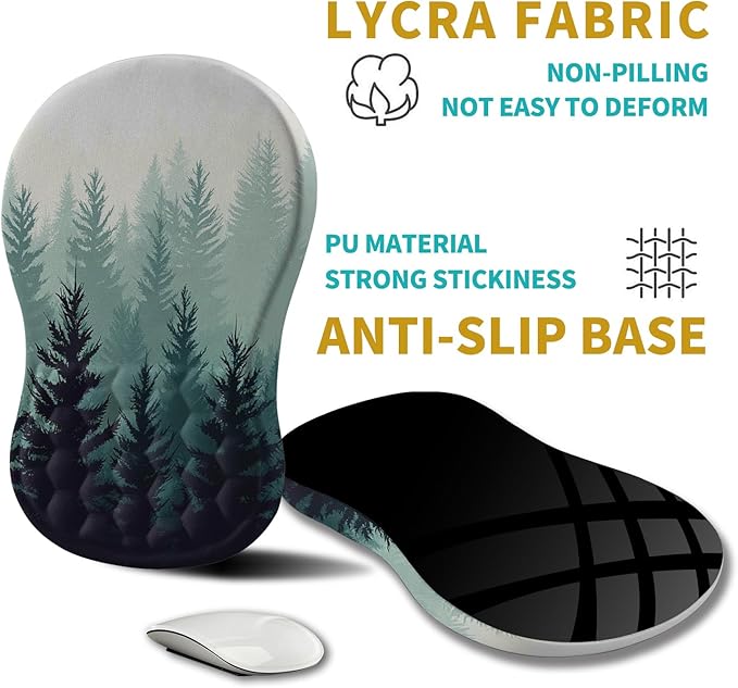 Hokafenle Ergonomic Mouse Pad Wrist Support, Wrist Rest Mousepad for Carpal Tunnel with Integrated Memory Foam Slope Massage Bulge (11.8x7.9 inch,Forest)