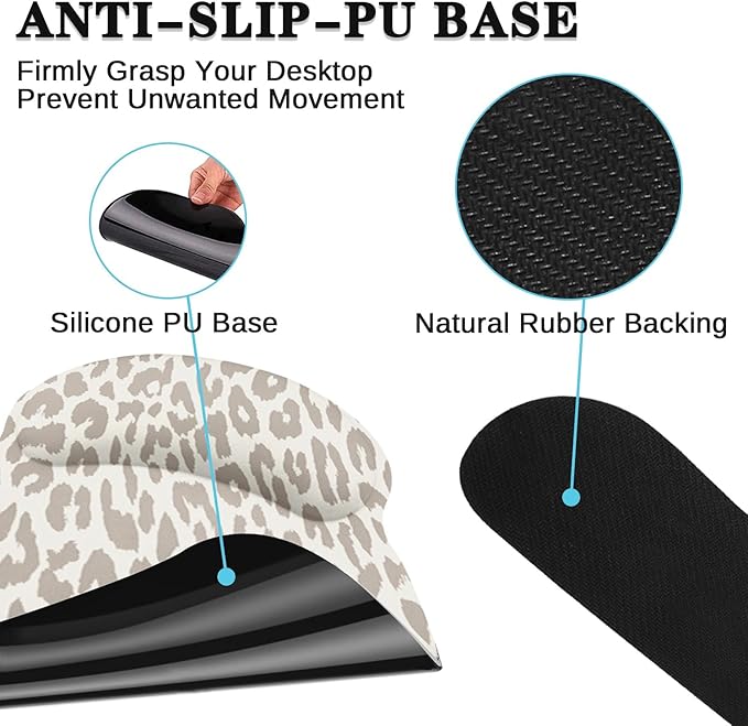 Arttown Leopard Light Khaki Desk Mat Animal Skin Mouse Pad Set 4 in 1 Ergonomic Design Large Desk Pad + Keyboard Wrist Rest + Mouse Wrist Rest + Coaster Suitable for Home Office Study Game