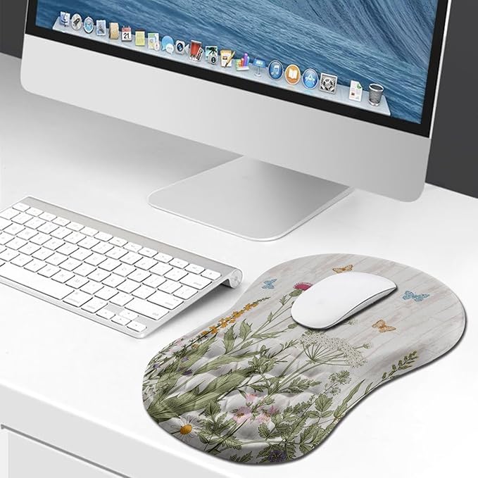 Hokafenle Ergonomic Mouse Pad Wrist Support, Wrist Rest Mousepad for Carpal Tunnel with Integrated Memory Foam Slope Massage Bulge (11.8x7.9 inch,Garden Flowers)
