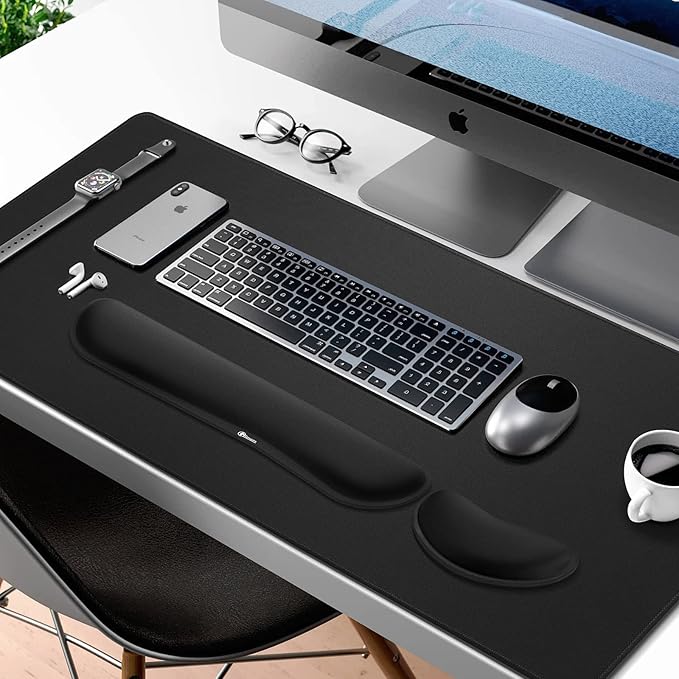 Gimars 4 in 1 Mouse Pad and Keyboard Wrist Rest Set, Large Mouse Pad with Memory Foam Wrist Support Pad for Desk with Coaster, Easy Typing, Gaming Office Home, 31.5x12 inch, Black