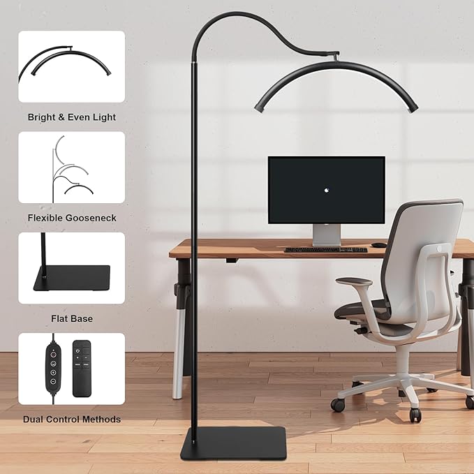 [Promotion Ultra-Bright] Half Moon LED Floor Light for Lash Techs, Eyelash Extensions, Estheticians, Skincare, Nail Art, Tattoo Artists, Home & Office - Professional Shadow-Free Lamp | Dimmable
