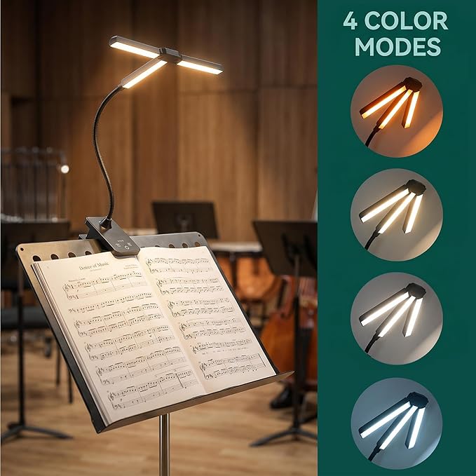 Clip-On Easel Light, Rechargeable Artist Lamp with 4 Color Modes & 3 Brightness, Flexible Arm Reading Light Music Stand Light, for Piano Bed Reading Desk Puzzle, Art Lamps for Paintings