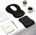 Ospelelf Mouse Pad with Wrist Rest Set Foam L-Shaped Desk Elbow Pad Ergonomic Desk Edge Cushion Anti-Slip Rubber Bottom Office Women Desk Accessories for Computer, Laptop and Gaming, Black