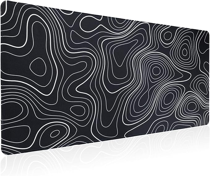 Bloss Large Gaming Mouse Pad Desk Mat, Mousepads with Anti-Slip Rubber Base, Extended Desk Pad, Mouse Mat-Black and White Topography (31.5 x 15.7 Inches, 2MM)