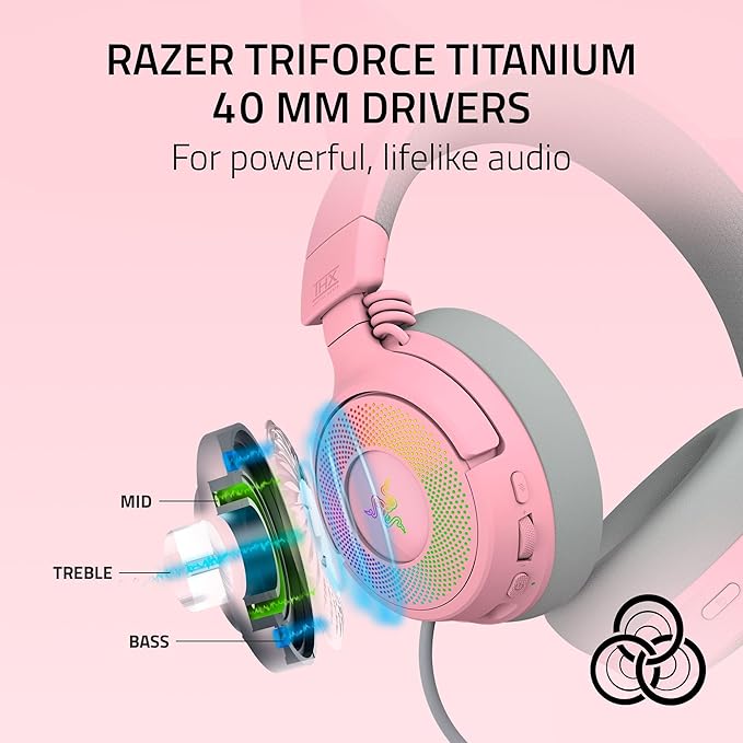 Razer Kraken Kitty V3 Pro Wireless RGB Gaming Headset: Chroma RGB Kitty Ears - 2.4 GHz, Bluetooth 5.3, USB A - Super Wideband Mic - 40mm Drivers - THX Spatial Audio - Comfortable Ear Cushions - Pink
