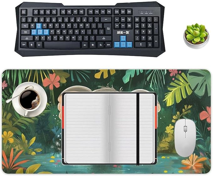 Large Ergonomic Gaming Mouse Pad Playful Baby Elephant - Fun Safari Animal Theme with Non-Slip Base Water-Resistant Surface and Stitched Edges 30x60cm