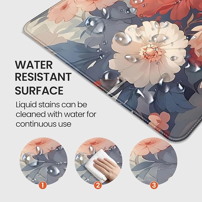 XXL Large Gaming Mouse Pad, 35.4 x 15.7 inches, with Non Slip Rubber Base, Extended Keyboard Pad for Home Computer Office Workstations, Large Laptop Mouse Pads Blooming Flowers