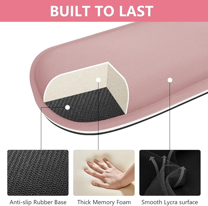 Wrist Rest for Computer Keyboard and Mouse, Ergonomic Design Wrist Support Pad for Keyboard, Soft Memory Foam Desk Pads Support Hand and Arm Easy Typing & Comfort, 2 Piece Pad, Pink