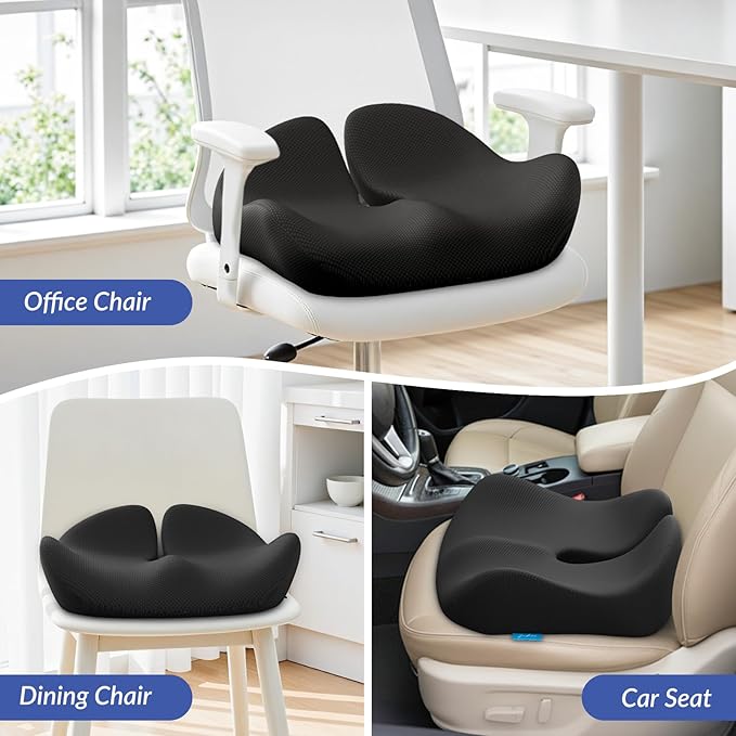 ZIKEE Pioneering Seat Cushion for Pressure Relief, Ergonomic Office Chair Cushion for Coccyx, Back & Lumbar Support, High-Density Memory Foam Car Seat Cushion with Anti-Slip Base