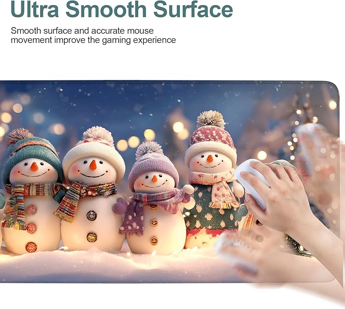 Six Snowmen Extended Gaming Mouse Pad 35.4x15.7Inch Large Desk Mat Anti-Slip Rubber Base & Durable Stitched Edges for Gamers Smooth Mouse Writing Surface for Desk Office/Home