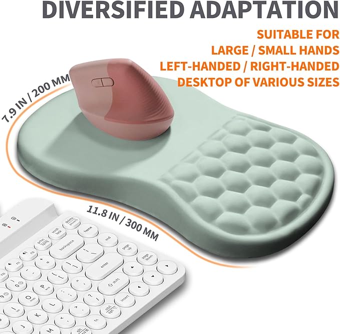 Ergonomic Joint Wrist Support Mouse Pad with Memory Foam Cushion Massage Bump, Carpal Tunnel Mousepad Slope Design for Wrist Rest, 11.8x7.9 in, LightCyan