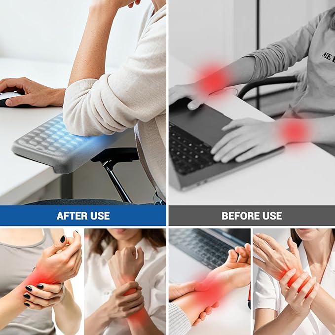 L-Shaped Arm Rest for Desk(2-Piece) Made of Memory Foam,Footrest for Under Desk at Work.Ideal for Office and Home Use.Reduces Typing Fatigue and Enhances Comfort During Work Or Gaming（Gray）