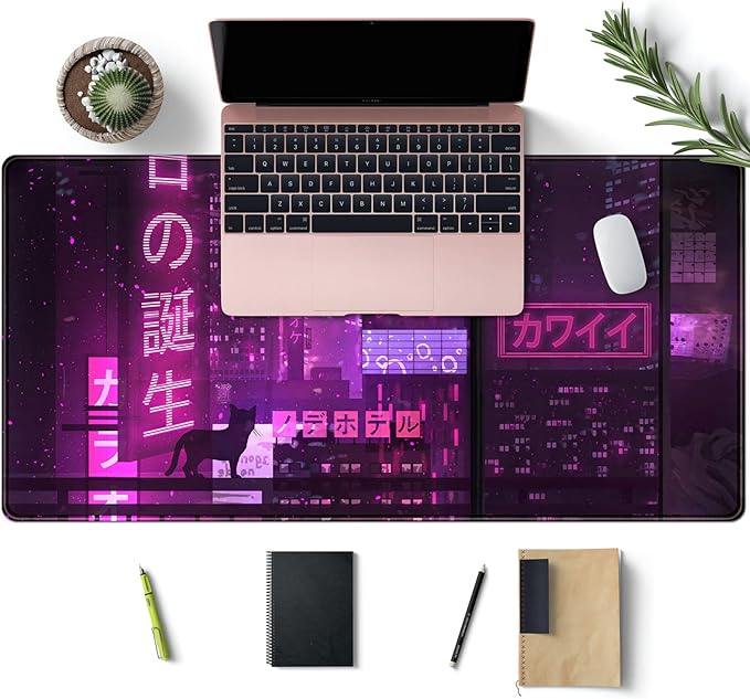 Purple Gaming Mousepad Japanese Desk Mat XXL Extended Anime Cool Large Mouse Pad Keyboard Mouse Mat Desk Pad for Computer Laptop Gamers 31.5''X15.7'' Non-Slip Rubber Base with Stitched Edges