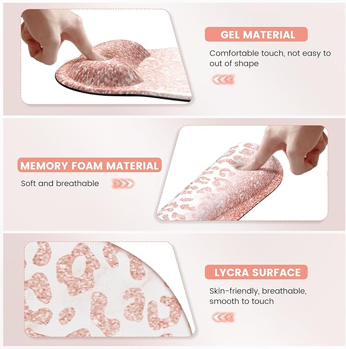 iLeadon Mouse Pad Set, Desk Mat + Mouse Pad with Wrist Rest + Keyboard Wrist Rest + Coaster, 4in1 Glitter Leopard Mouse and Keyboard Pad Set for Home Office, Pink Rose Gold Leopard