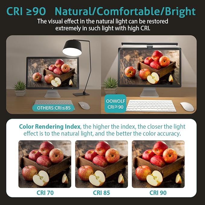 OOWOLF Monitor Light Bar, Ra90 Computer Monitor Lamp for Eye Caring, USB Reading Lamp Task Lamp, Dimmable Light Bar with Memory, No Glare Space Saving Home Office 16.20" 2-Pack