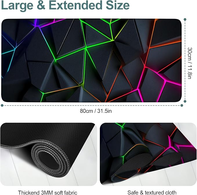 Energy Band Extended Gaming Mouse Pad 31.5x11.8inches Large Desk Mat Anti-Slip Rubber Base & Durable Stitched Edges for Gamers Smooth Mouse Writing Surface for Desk Office/Home