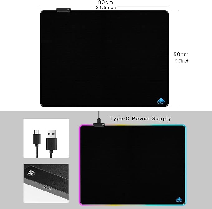 Cacoy 31.5 x 20 Inch RGB Gaming Mouse Pad, Large Mousepad with Led Light, RGB Keyboard Pad Gaming Accessories for Desk, Non-Slip Rubber Base Big Mouse Mat for Gamer, Extended Computer Desk Pad, Black