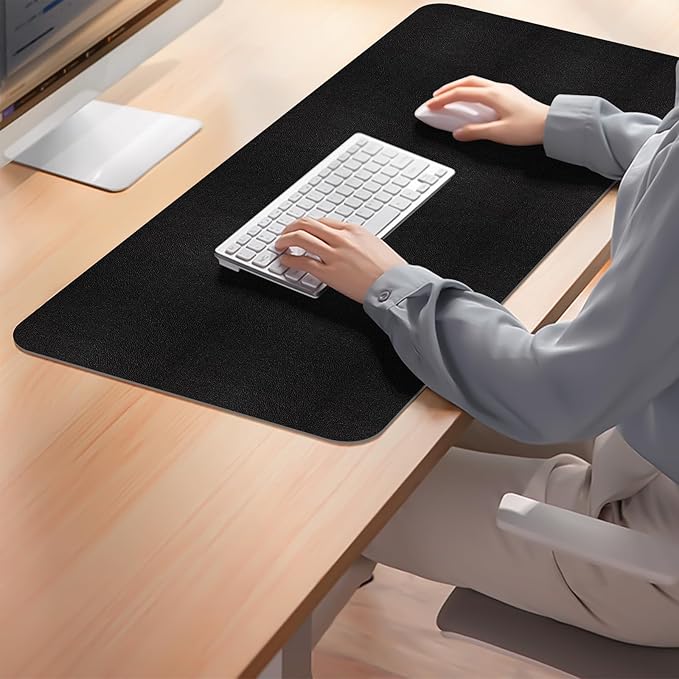Leather Desk Pad Mat, Non-Slip Black Desk Mat, Large Mouse Pad for Desk, Waterproof Desk Computer Mat Desktop Protector for Office/Home, 31.5" x 15.7"
