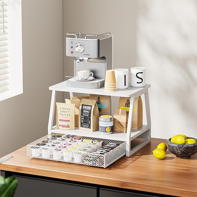 2-Tier Printer Stand with Storage, Desktop Organizer with Drawers for Printer Paper, Desk Shelf for Office and Home Printer Tables for 3D Printers‌ White