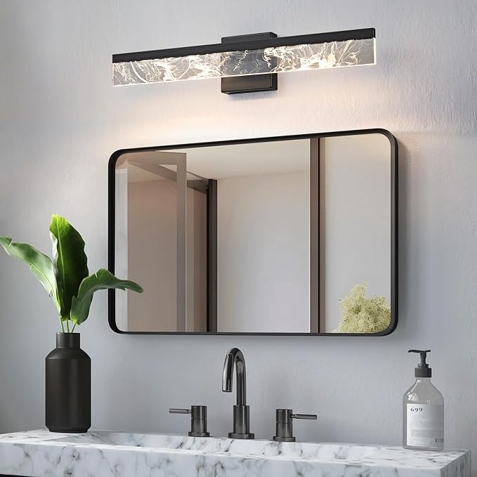 Modern Bathroom Light Fixtures Over Mirror - 24 Inch Black Vanity Light Bar 18W 3000K Dimmable LED Vanity Lighting Fixtures for Restroom Mirror