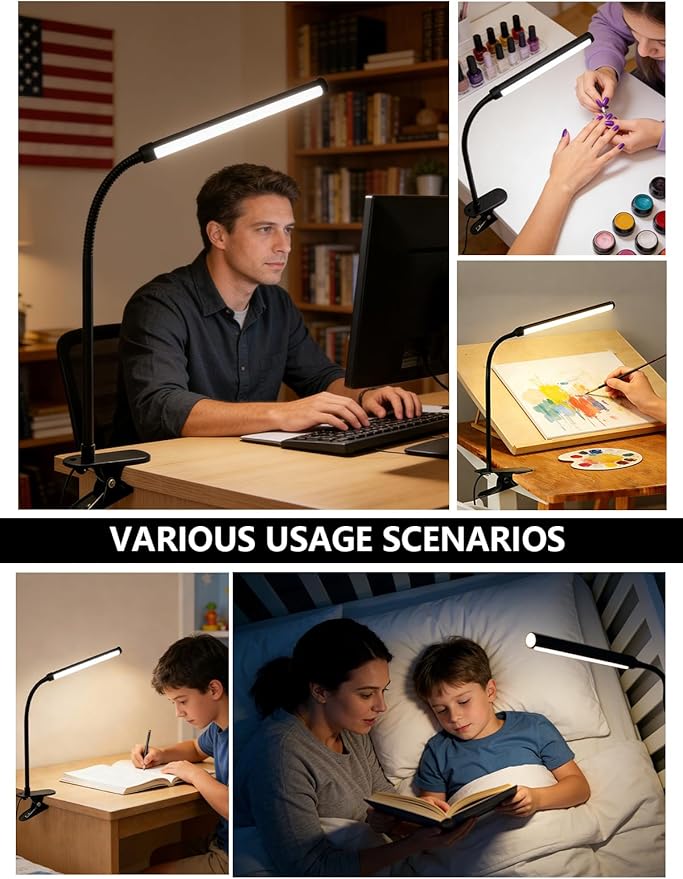 Set of 2 LED Desk Lamp with Clamp for Office Home, Clip on Table Light Bar, Monitor Light Bar Curved, Drawing Desk, Work from Home Reading Light, Reading, Study, Workbench Dormitory